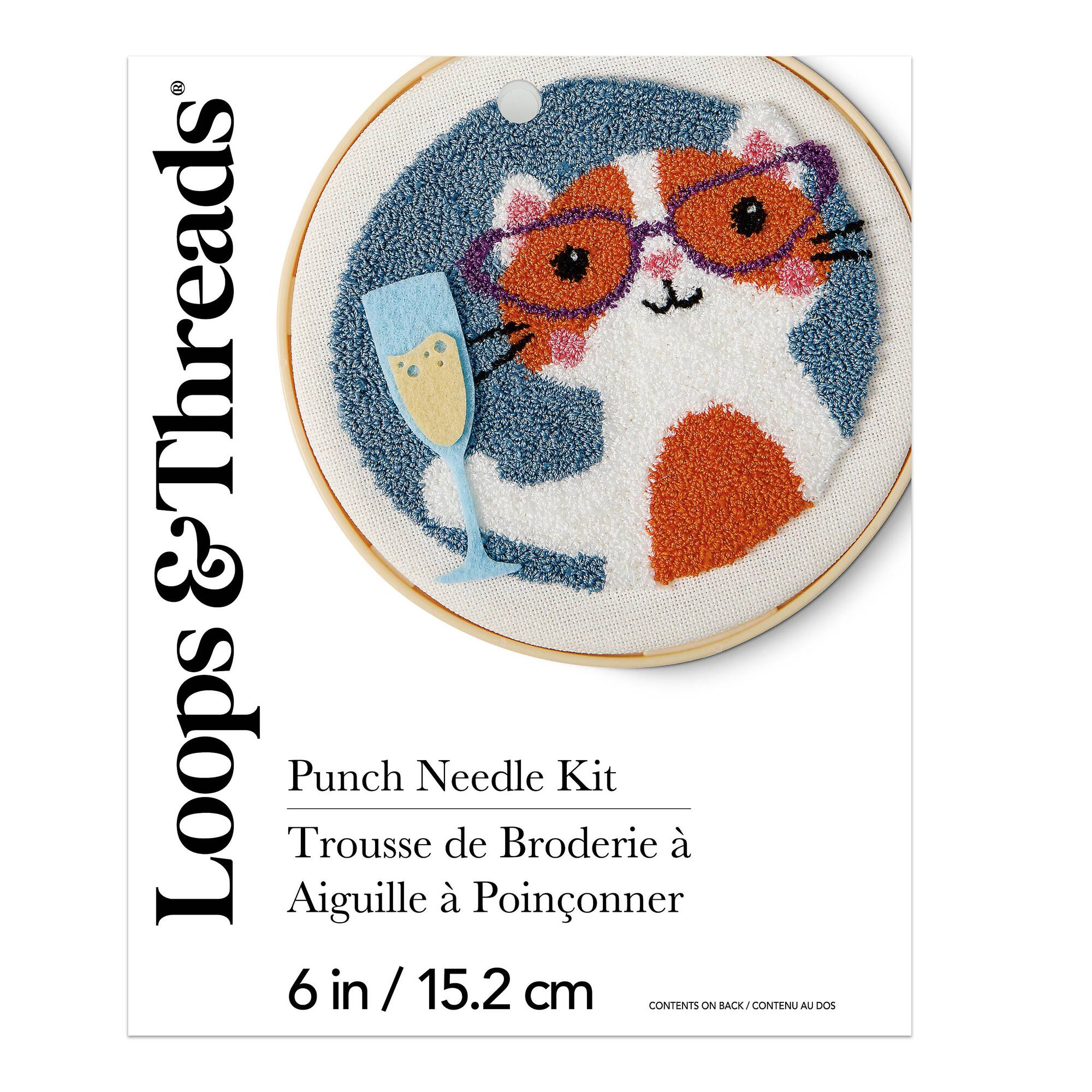 6" Cat with Bubbly Punch Needle Kit with Hoop by Loops & Threads®